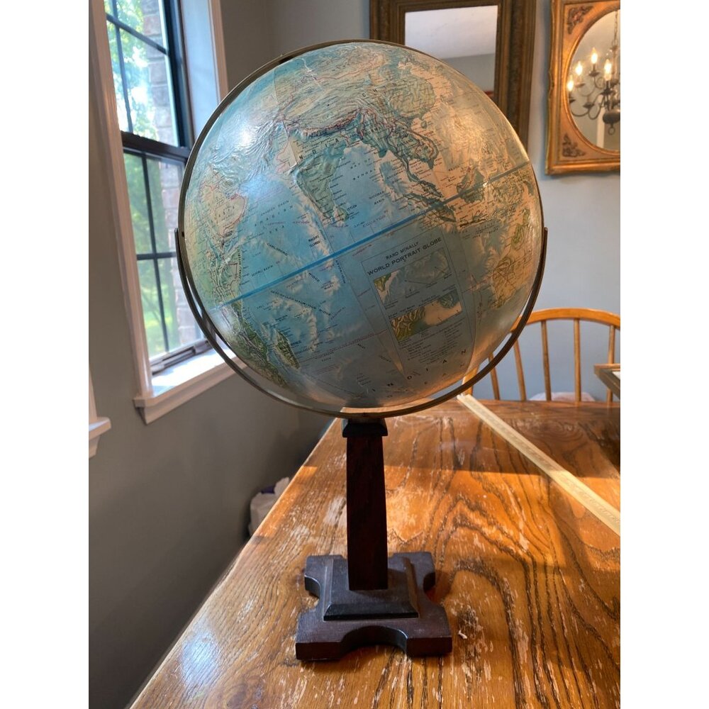 Vintage 12" Replogle Desktop Globe With Wooden Base & Metal Meridian Frame
